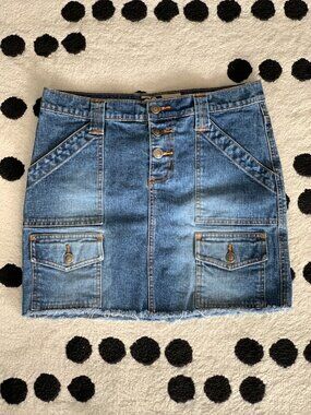 Vintage Roxy Jean Mini Skirt 5 Faded Stretch Denim Button Front Y2K Beach Boho